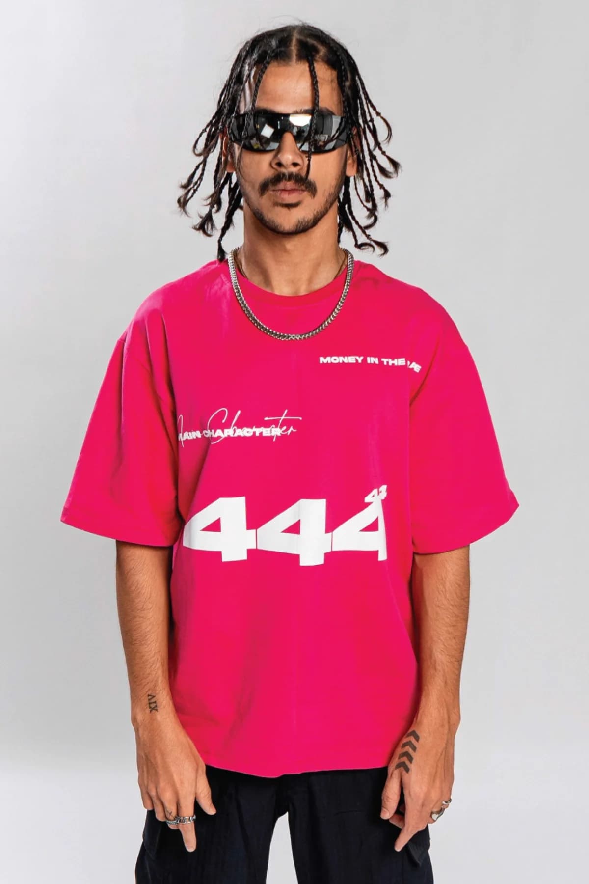 Men's Pink Casual Oversized Fit Half Sleeves Tshirt