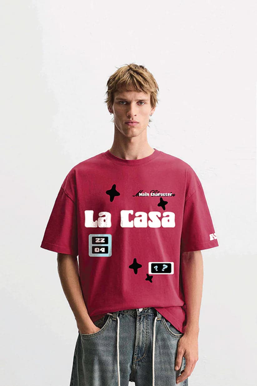 Men's Pink Casual Oversized Fit Half Sleeves Tshirt