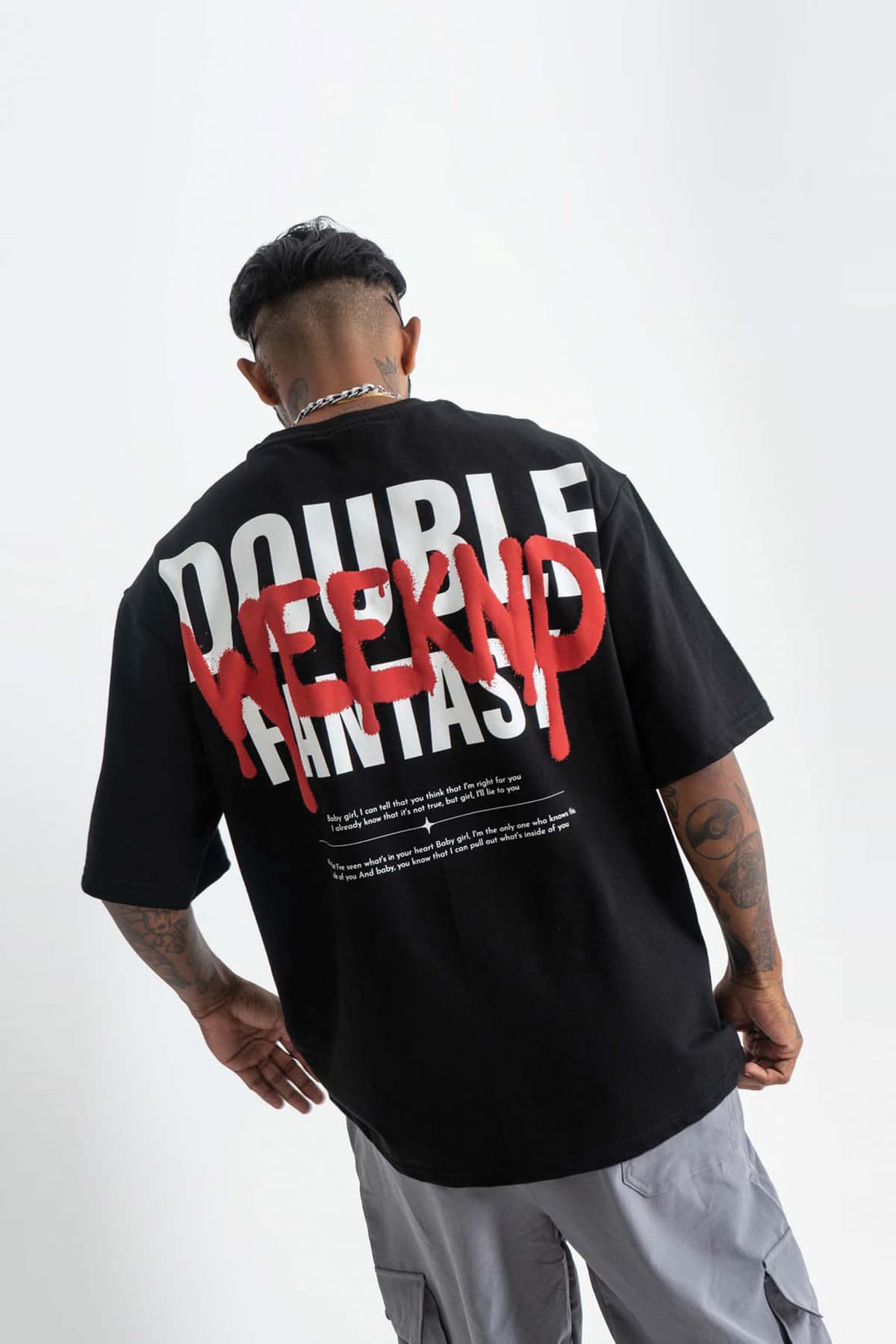 Men's Black Casual Oversized Fit Half Sleeves Tshirt
