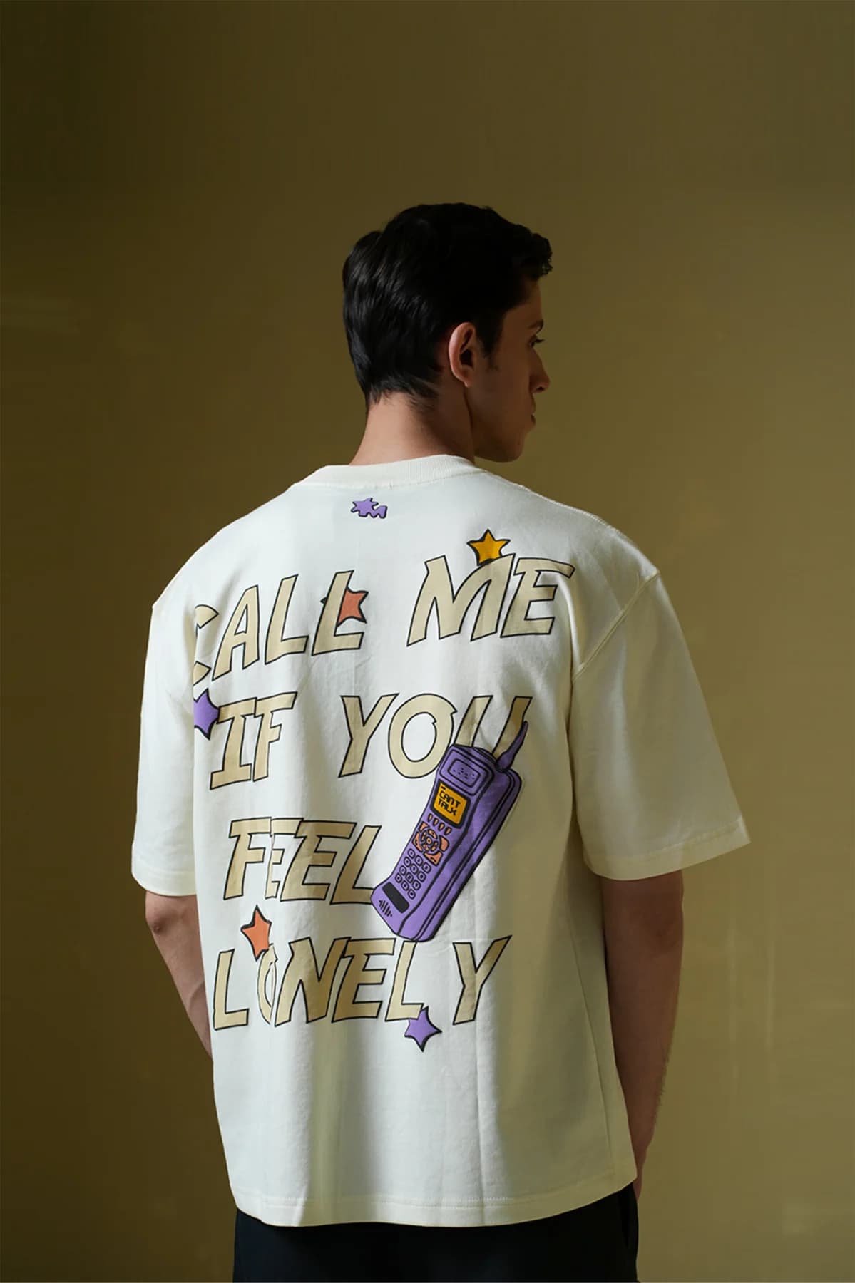 Men's Cream Casual Oversized Fit Half Sleeves Tshirt