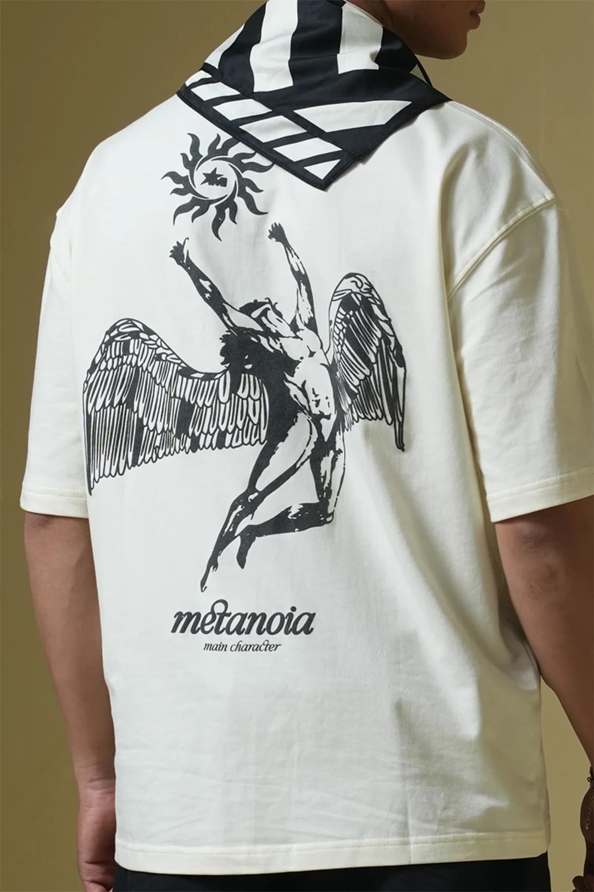 Men's Cream Casual Oversized Fit Half Sleeves Tshirt