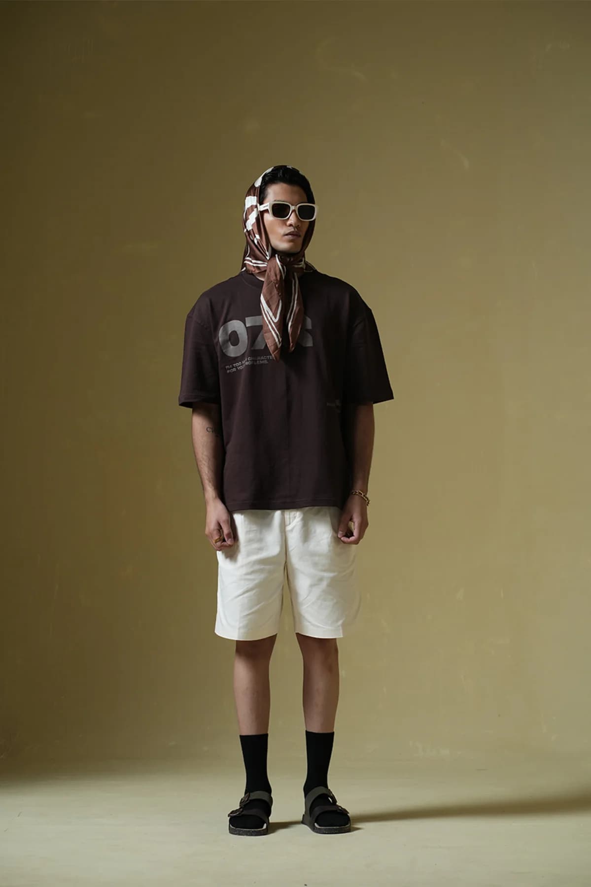 Men's Brown Casual Oversized Fit Half Sleeves Tshirt