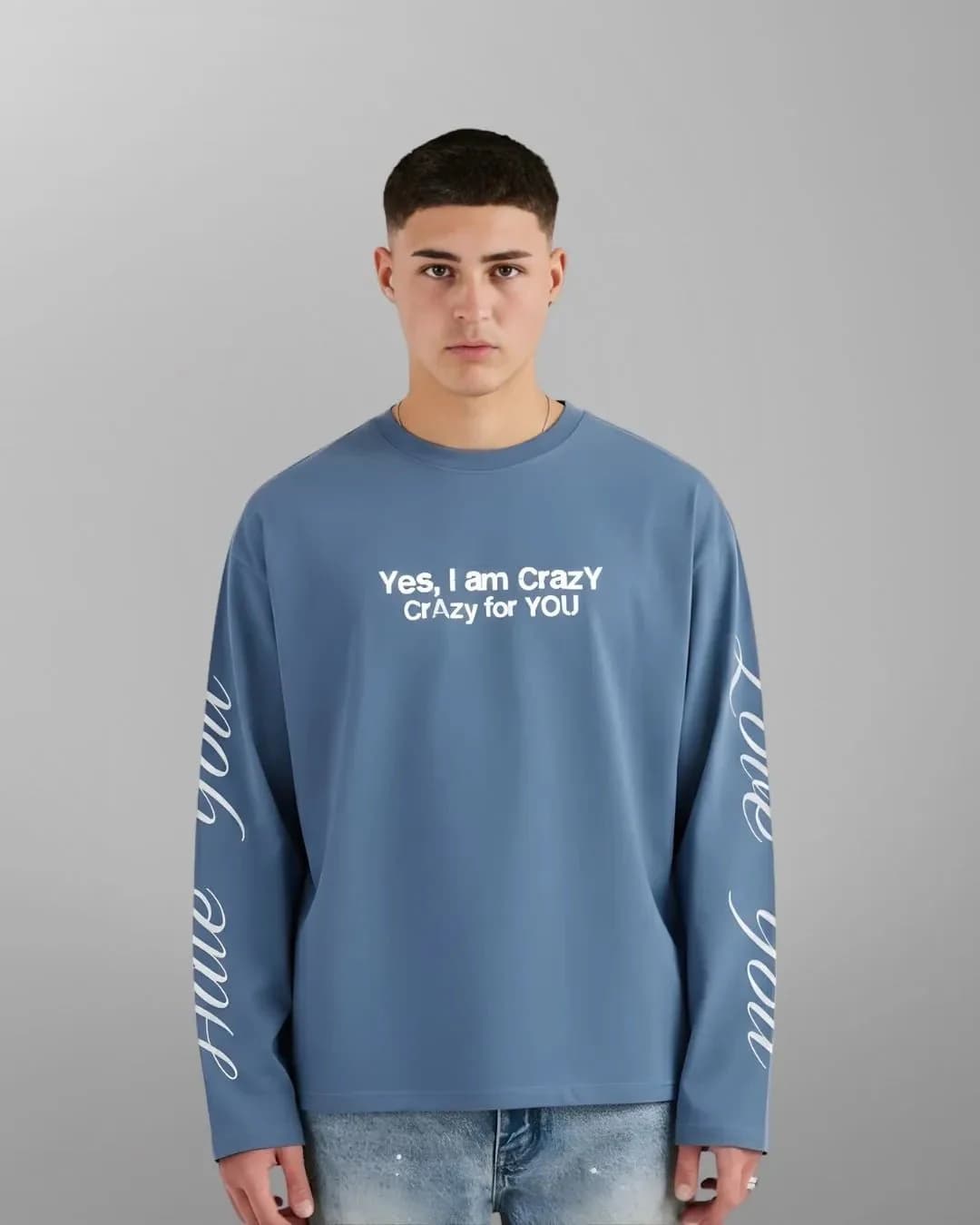 Unisex Blue Casual Typography Boxy Fit Tshirt
