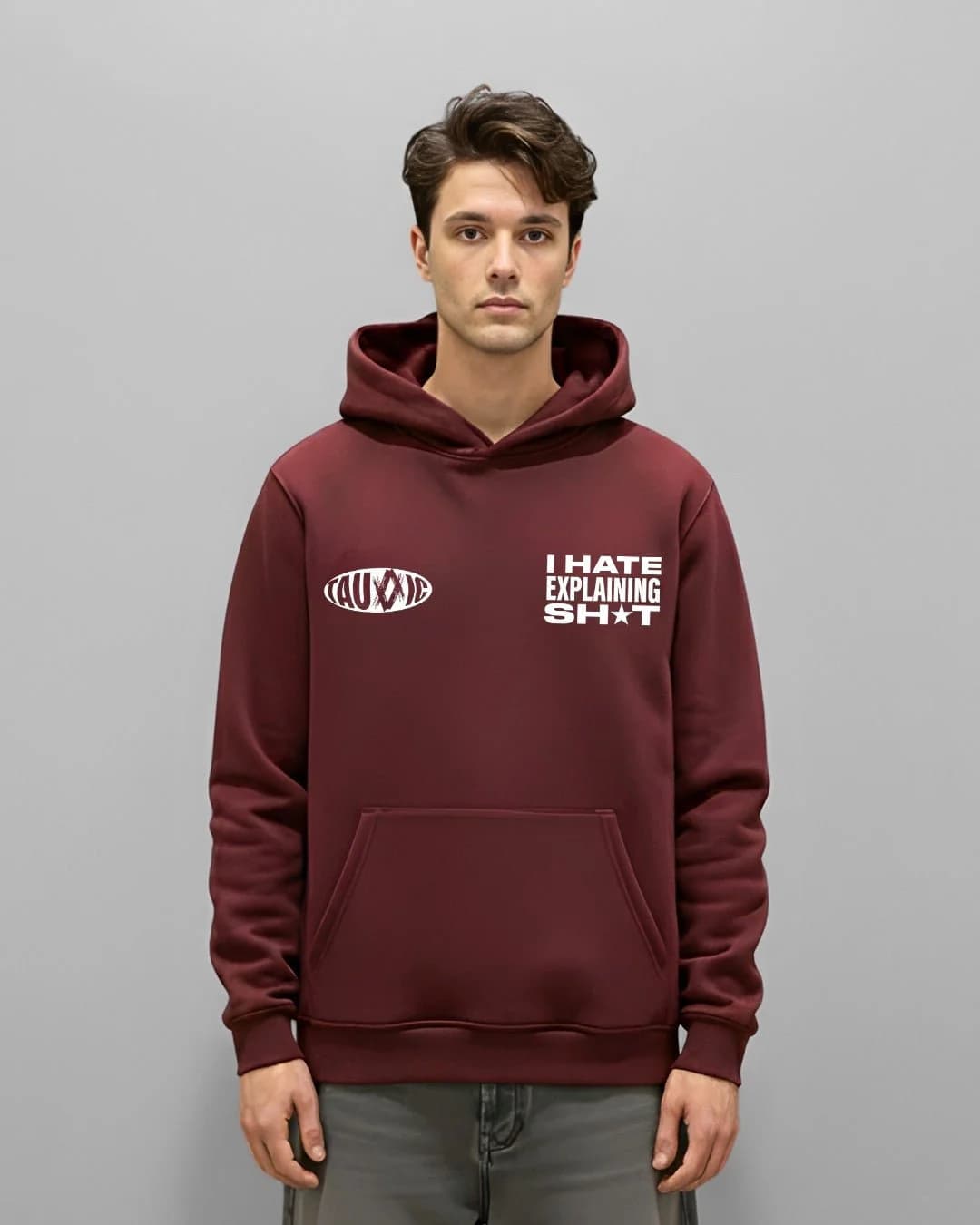 Unisex Red Casual Typography Oversized Fit Hoodie
