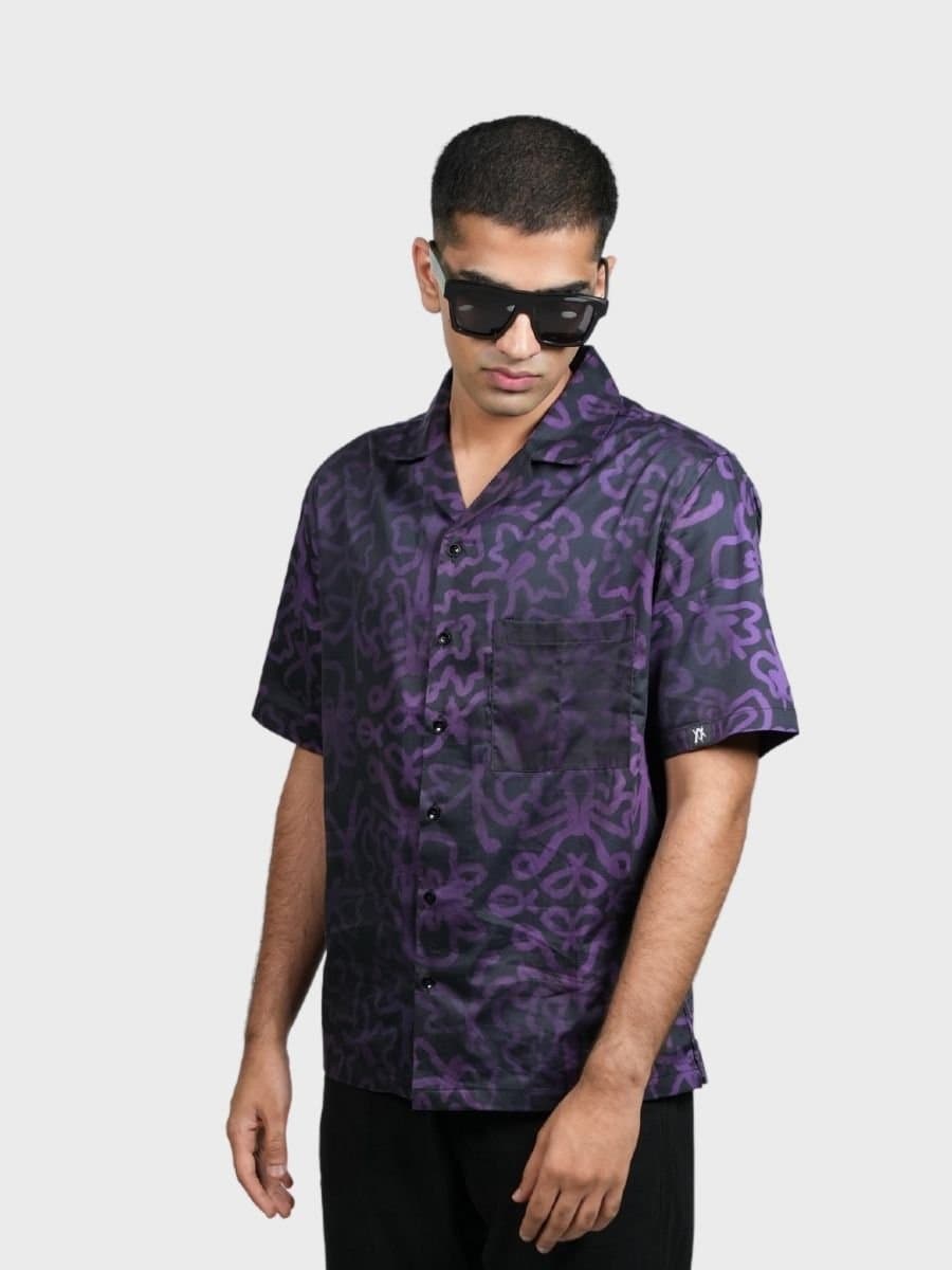 Unisex Purple Casual Typography Oversized Fit Shirt