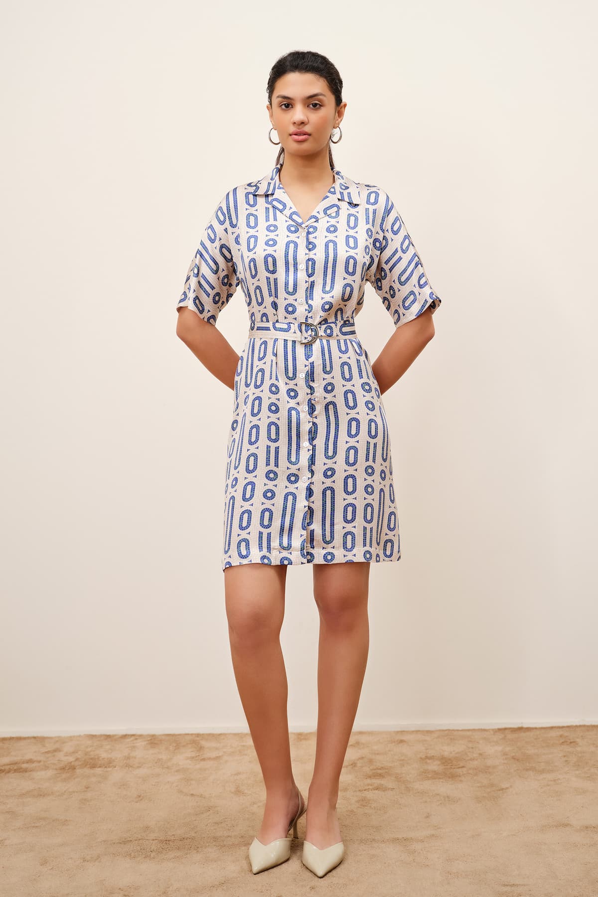 Women's Blue Casual Printed Half Sleeves Dress