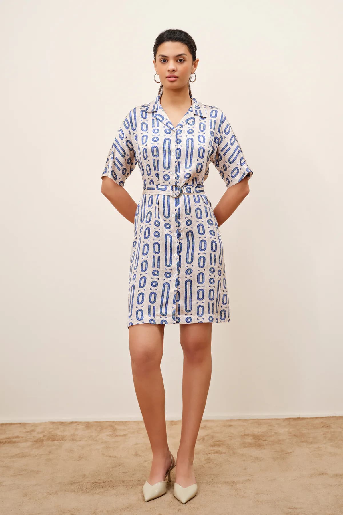Women's Blue Casual Printed Half Sleeves Dress