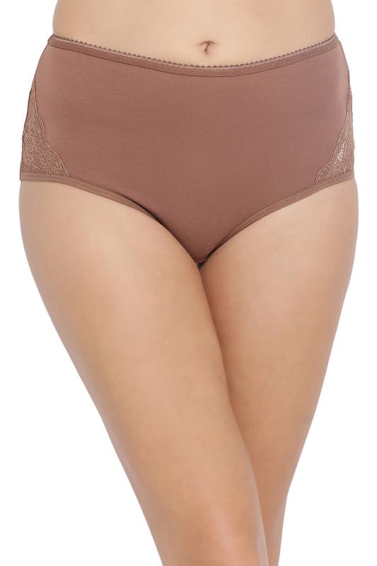 Women's Beige High Waist Hipster Panty with Lace Inserts