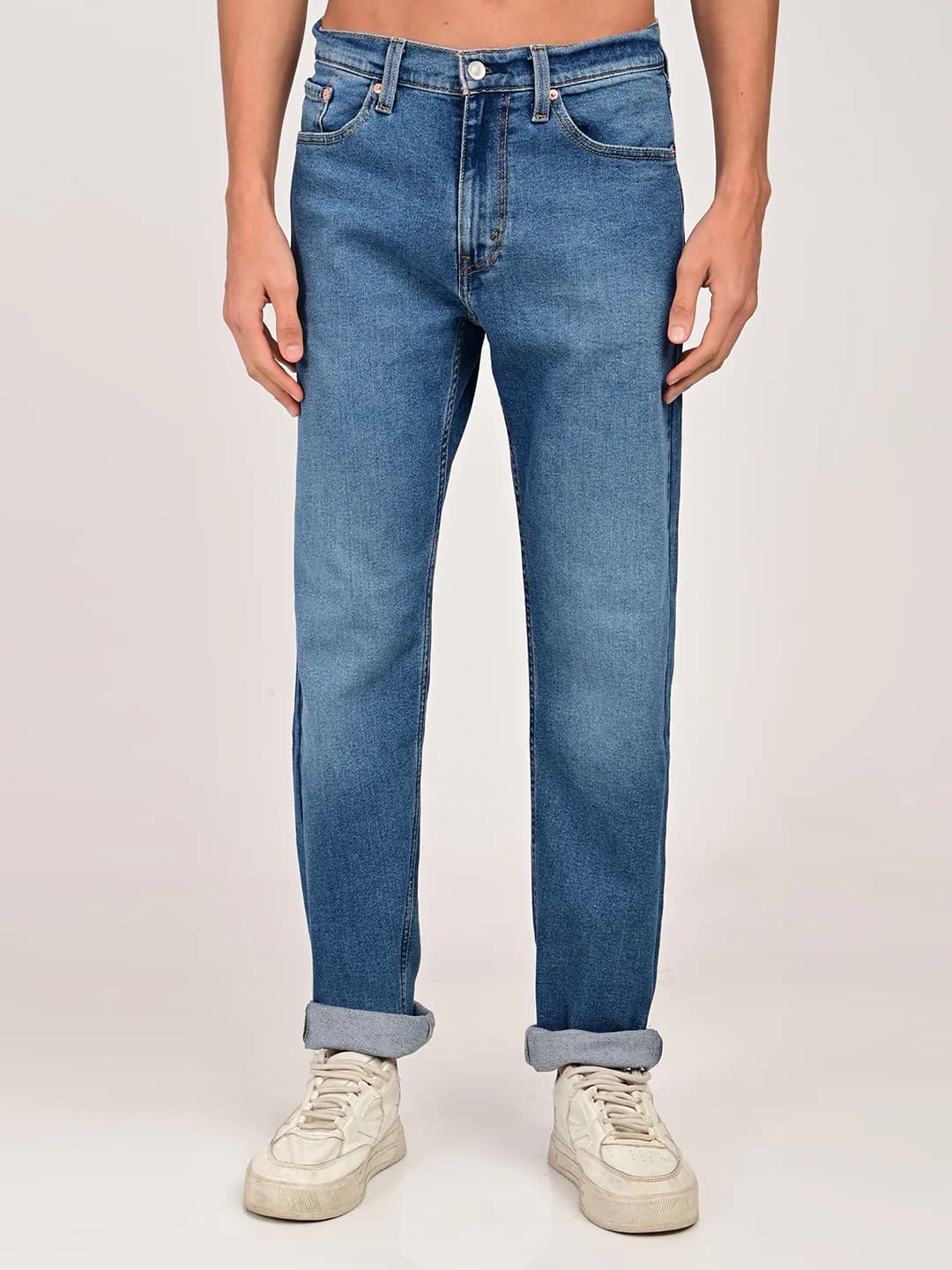Men's 505 Mid Indigo Blue Straight Fit Casual Mid-Rise Jeans