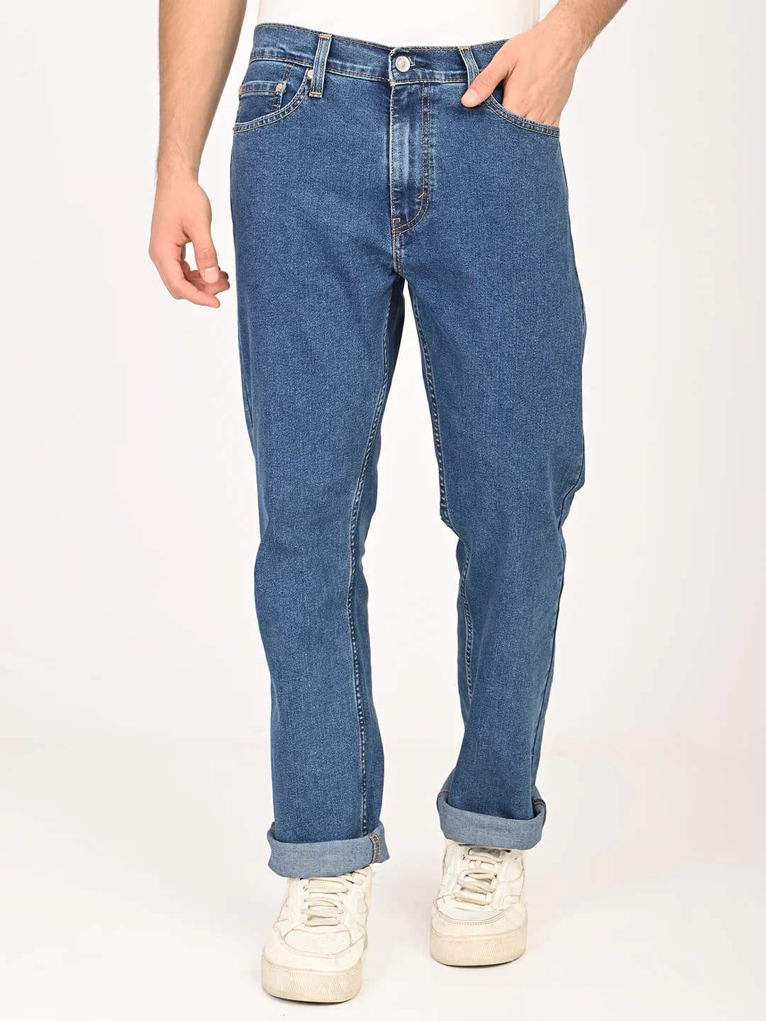 Men's 513 Mid Indigo Blue Straight Fit Casual Mid-Rise Jeans