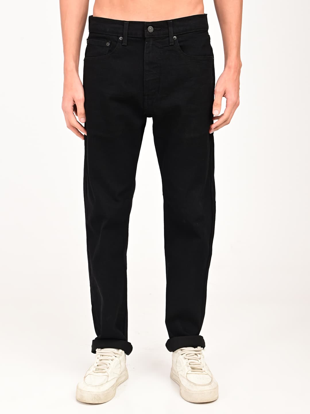 Men's 505 Black Straight Fit Casual Mid-Rise Jeans