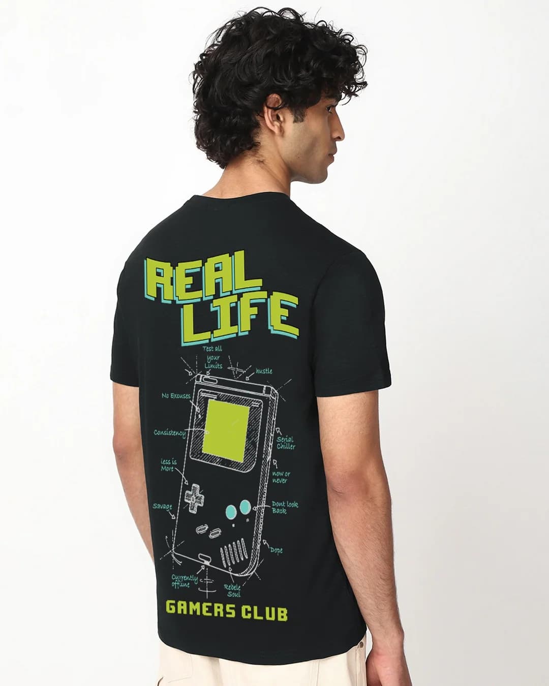 Men's Black Casual Graphic Regular Fit Half Sleeves Tshirt