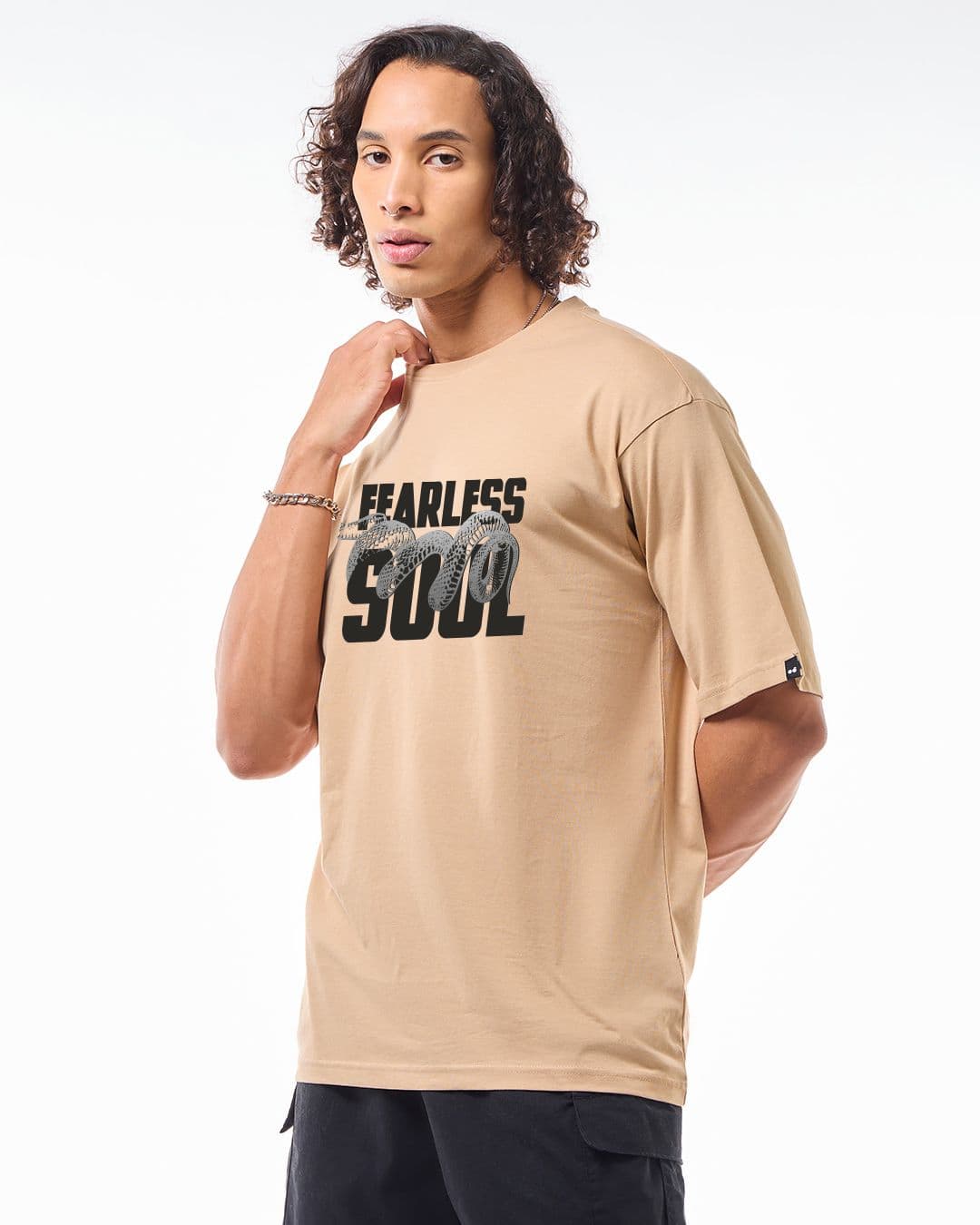 Men's Brown Casual Graphic Oversized Fit Half Sleeves Tshirt
