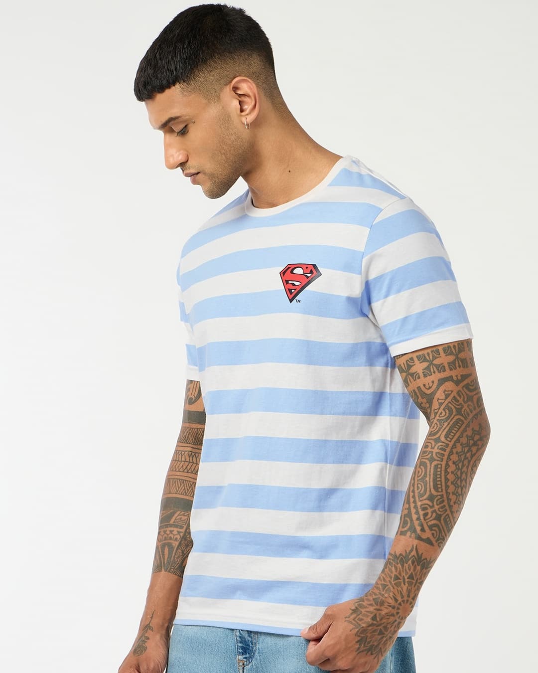 Men's Blue Casual Striped Regular Fit Half Sleeves Tshirt