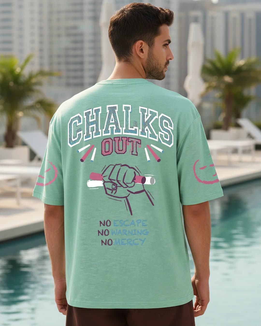 Men's Green Casual Typography Oversized Fit Half Sleeves Tshirt