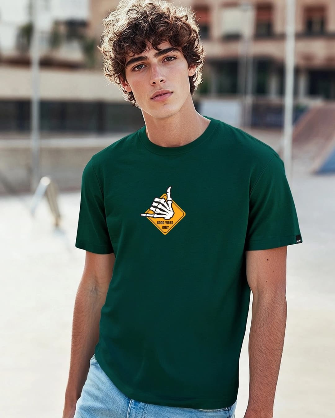 Men's Green Casual Graphic Regular Fit Half Sleeves Tshirt