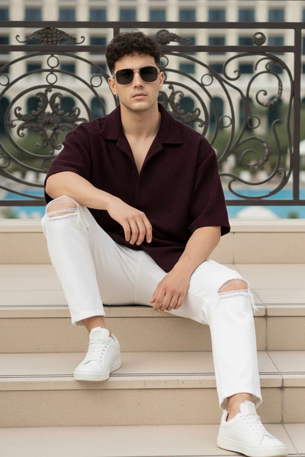 Men's Red Casual Oversized Fit Half Sleeves Solid Cotton Shirt