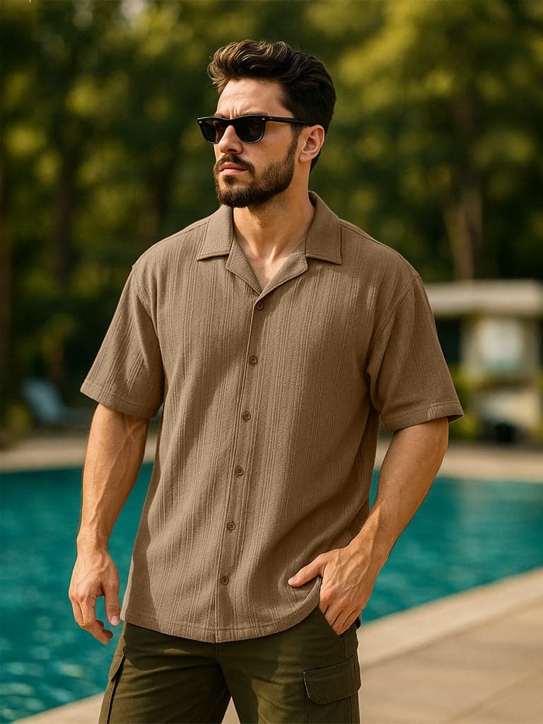 Men's Green Casual Oversized Fit Half Sleeves Solid Shirt