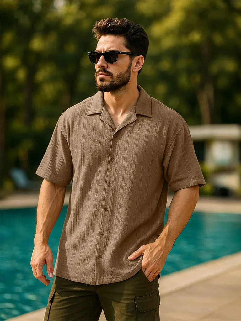 Men's Green Casual Oversized Fit Half Sleeves Solid Cotton Shirt