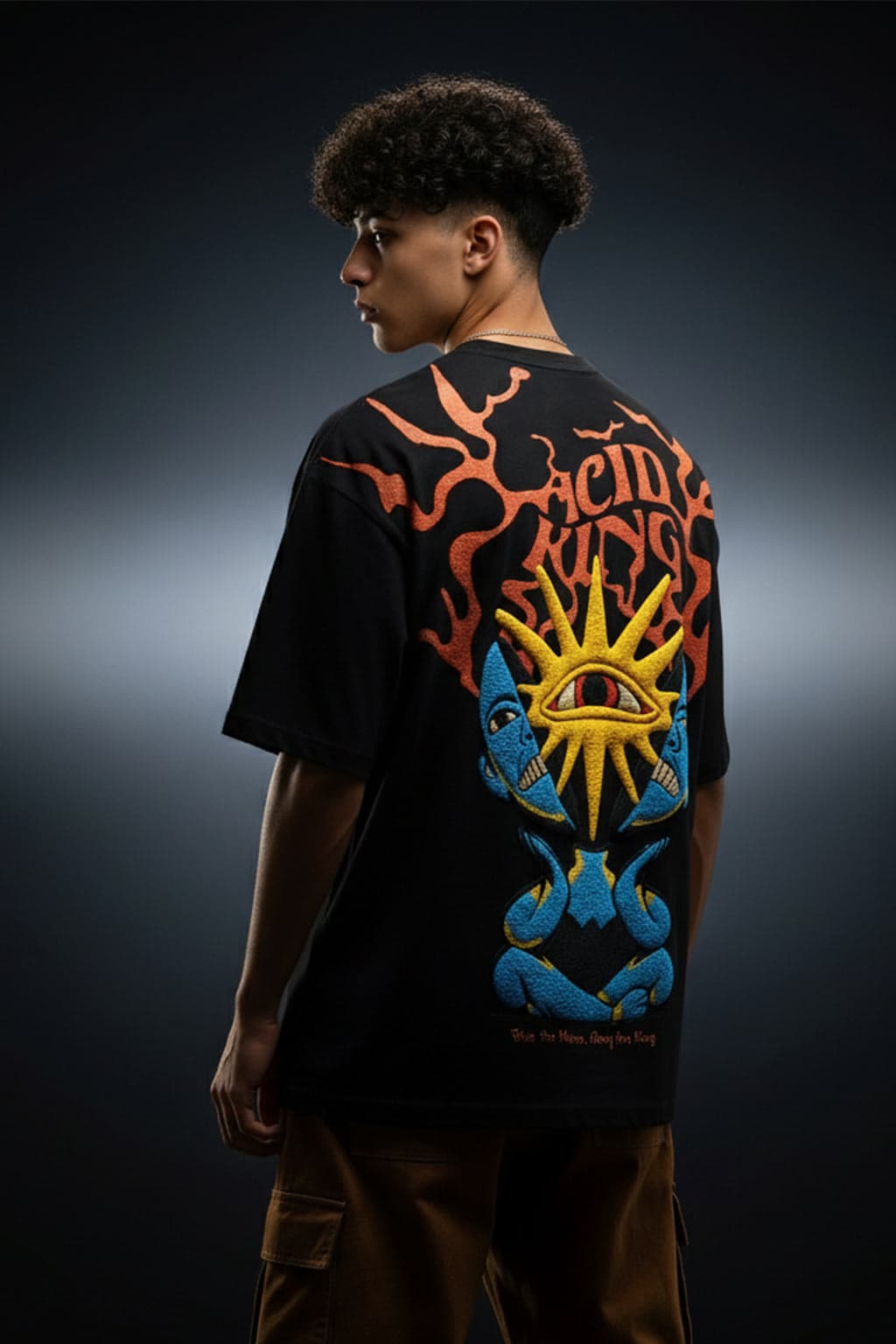 Men's Black Casual Oversized Fit Half Sleeves Graphic Tshirt