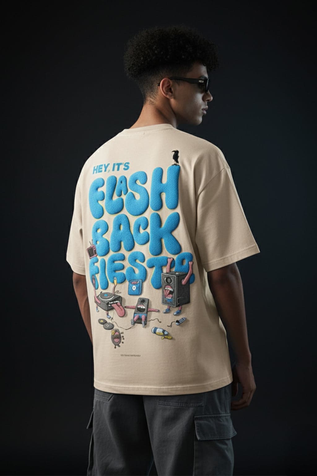 Men's White Casual Oversized Fit Half Sleeves Graphic Tshirt