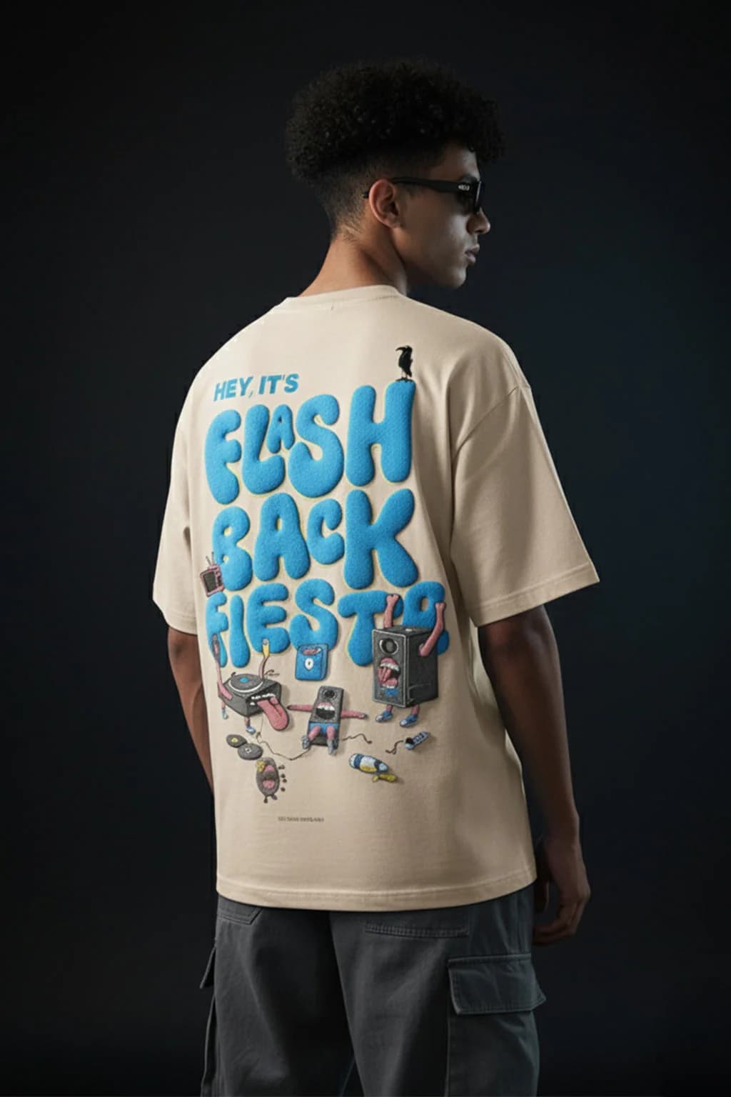 Men's White Casual Oversized Fit Half Sleeves Graphic Tshirt