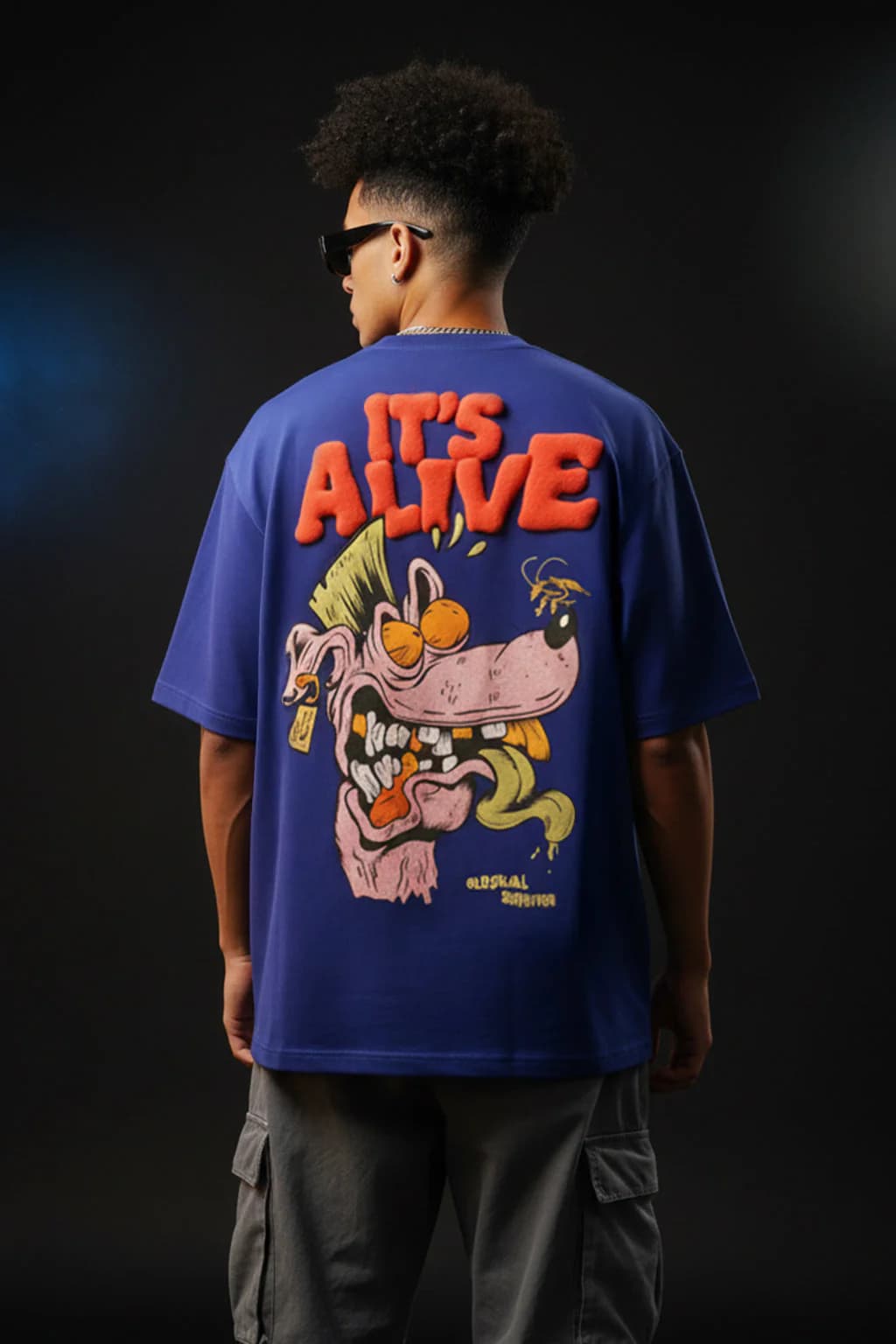 Men's Blue Casual Oversized Fit Half Sleeves Graphic Tshirt