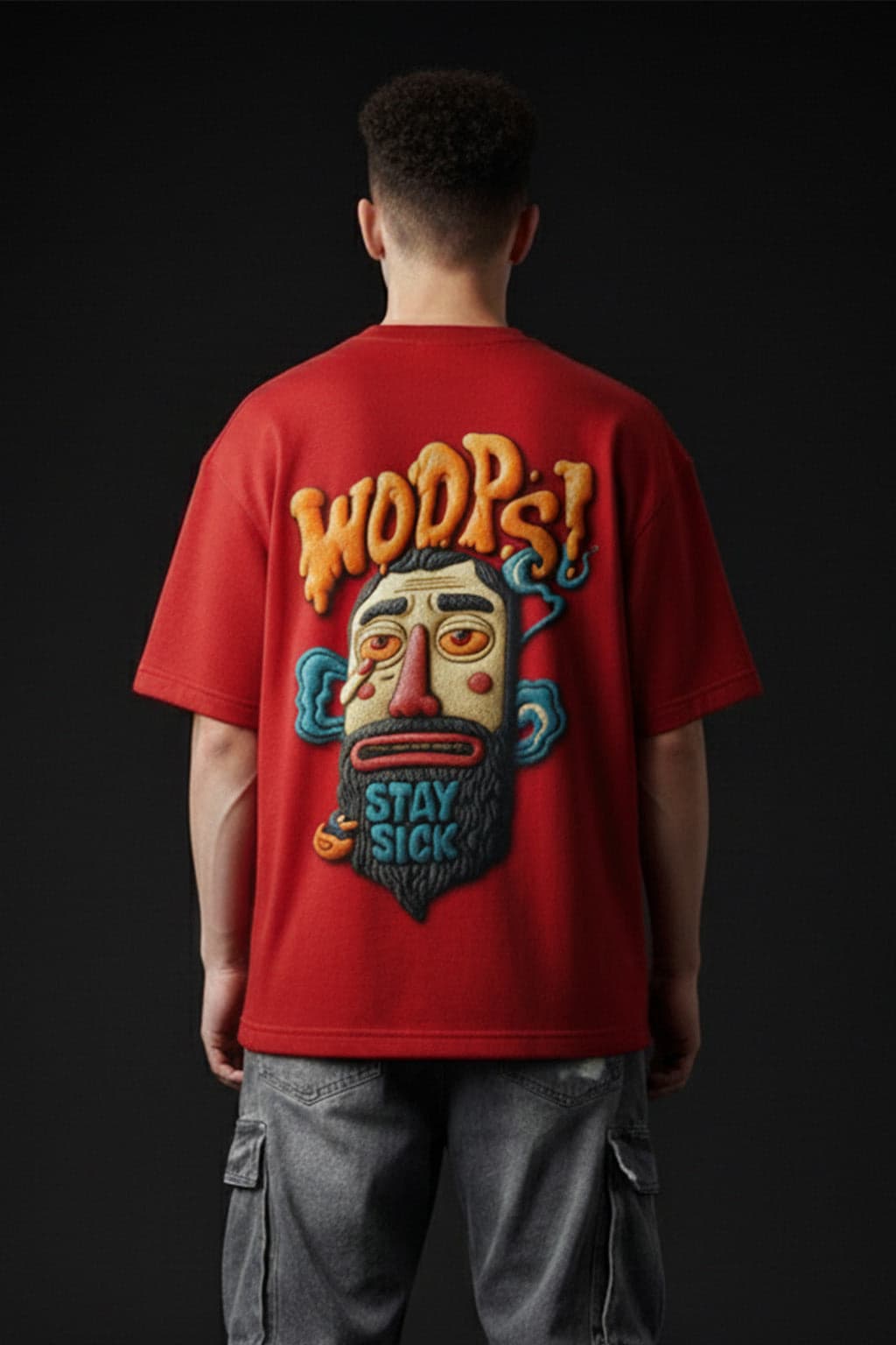 Men's Red Casual Oversized Fit Half Sleeves Graphic Tshirt