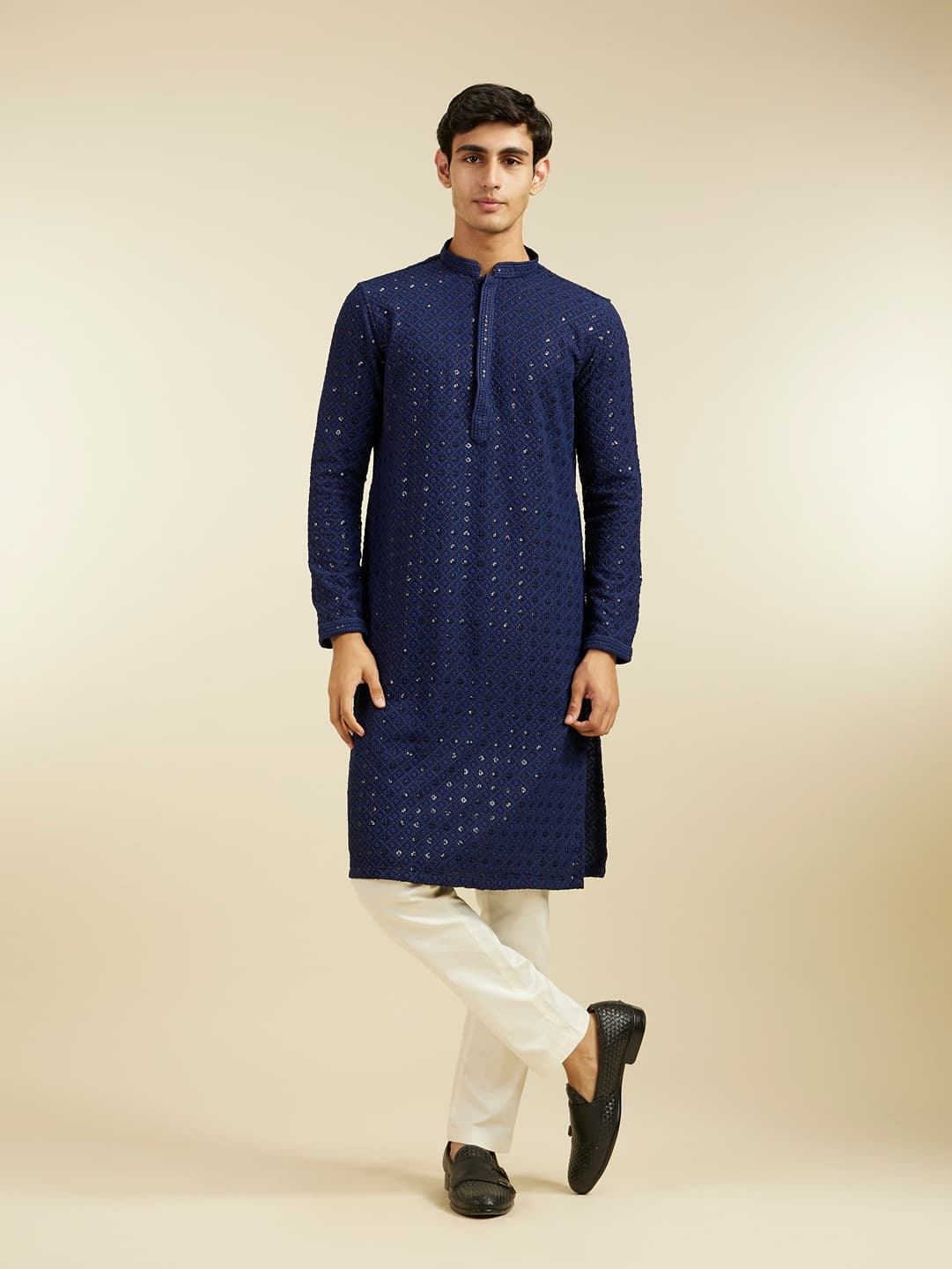 Men's Blue Chikankari Kurta with Sequin