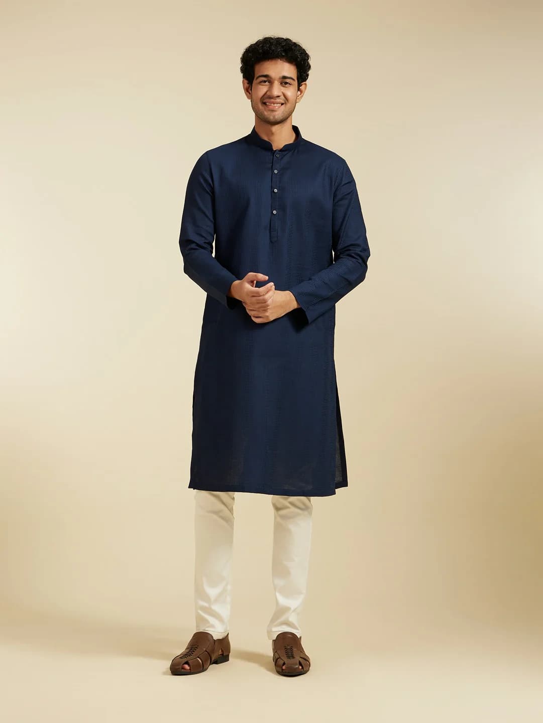 Men's Indigo Blue Plain Classic Cotton Kurta