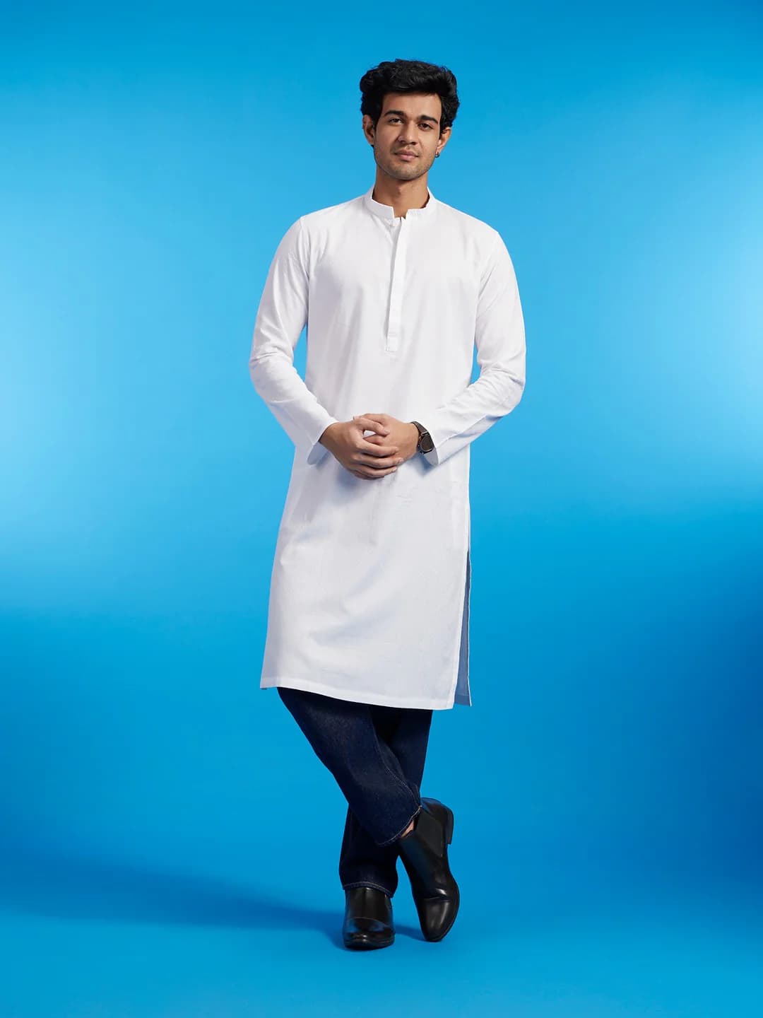 Men's Warm White Plain Classic Cotton Kurta