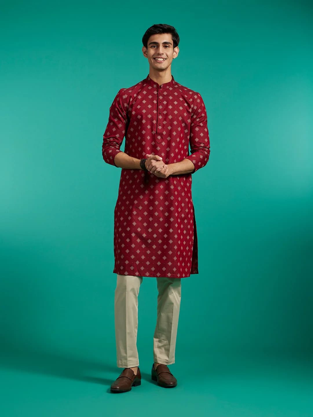 Men's Red Buta Printed Cotton Kurta
