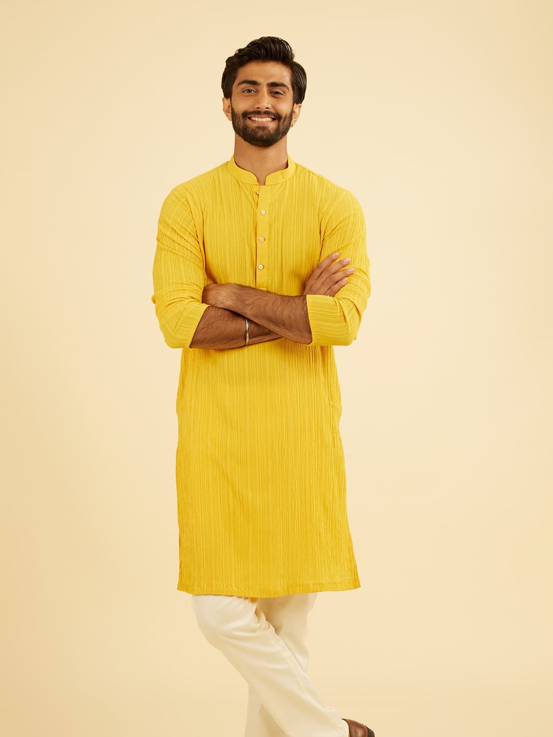 Men's Mustard Yellow Spandex Kurta