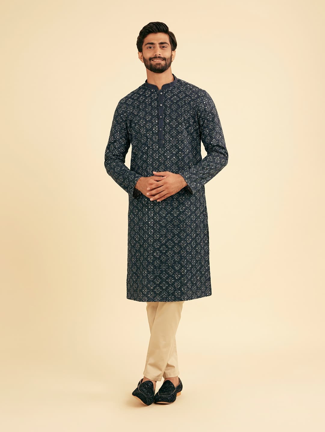 Men's Lustrous Dark Blue Kurta Pajama