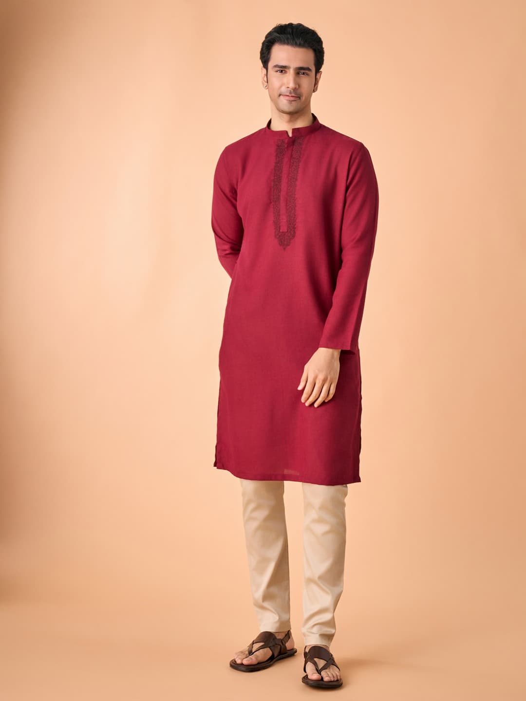 Men's Gleaming Red Kurta Pajama