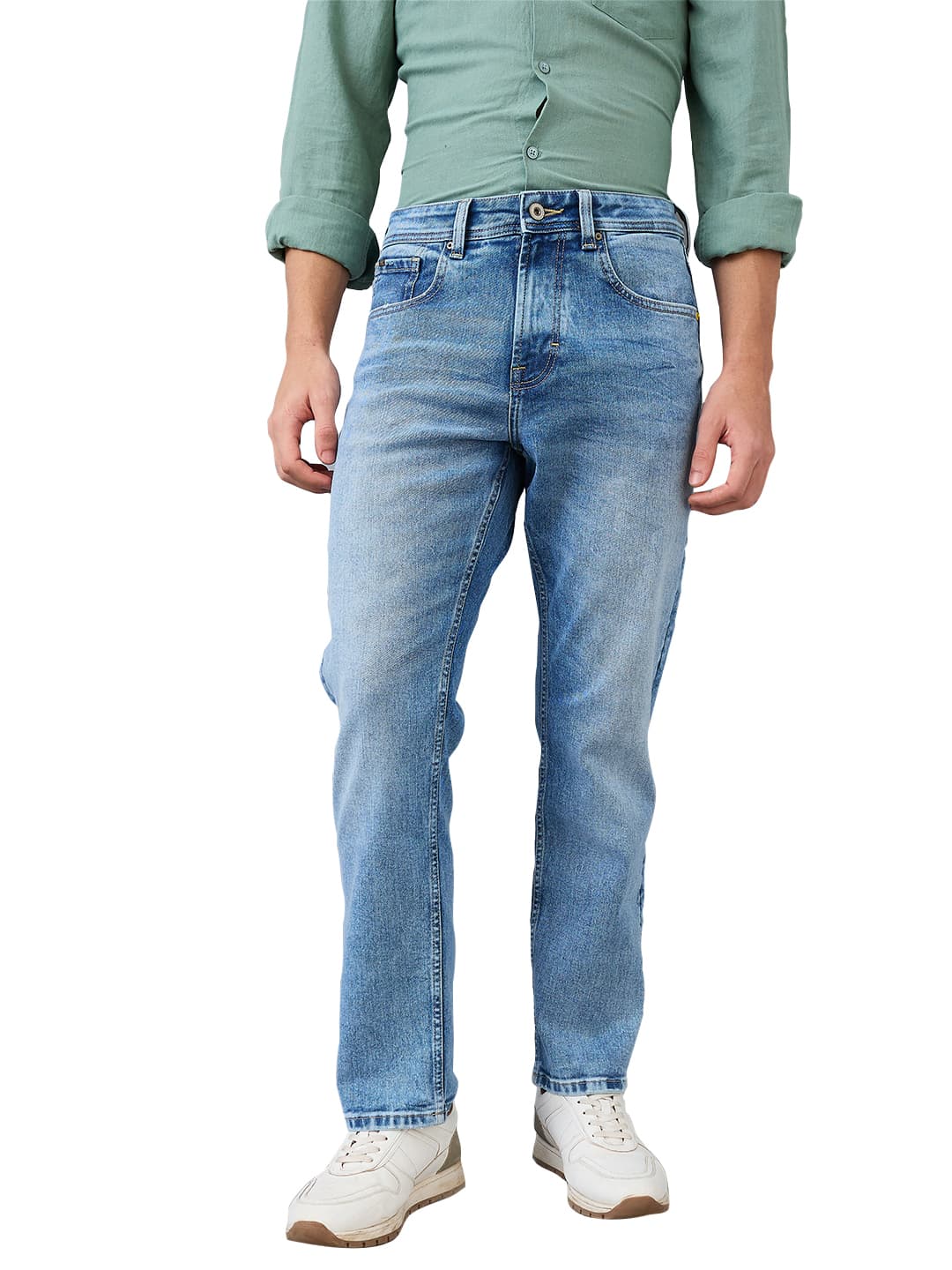 Men's Blue Casual Solid Straight Fit Jeans