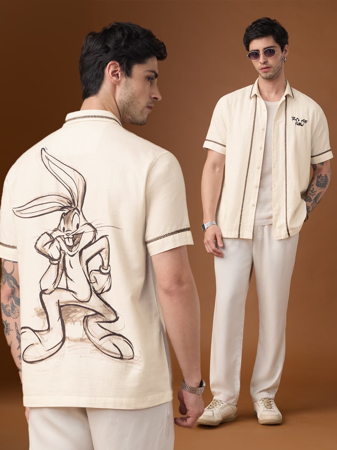 Men's Off White Casual Regular Fit Half Sleeves Shirt