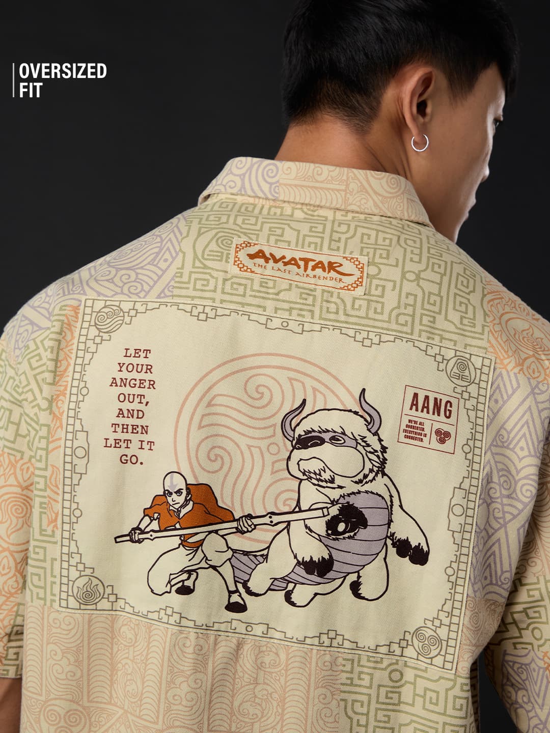 Men's Beige Casual Printed Oversized Fit Half Sleeves Shirt