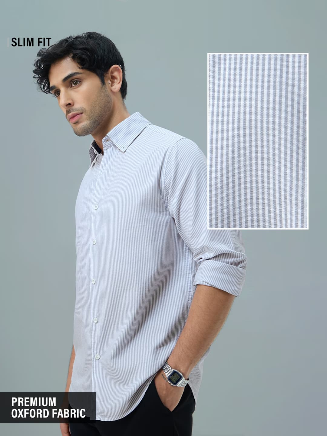 Men's Blue Casual Striped Slim Fit Full Sleeves Cotton Shirt