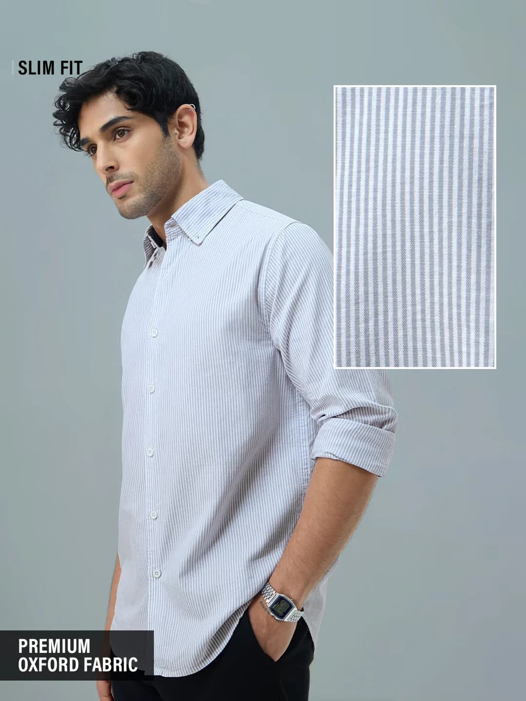 Men's Blue Casual Striped Slim Fit Full Sleeves Cotton Shirt