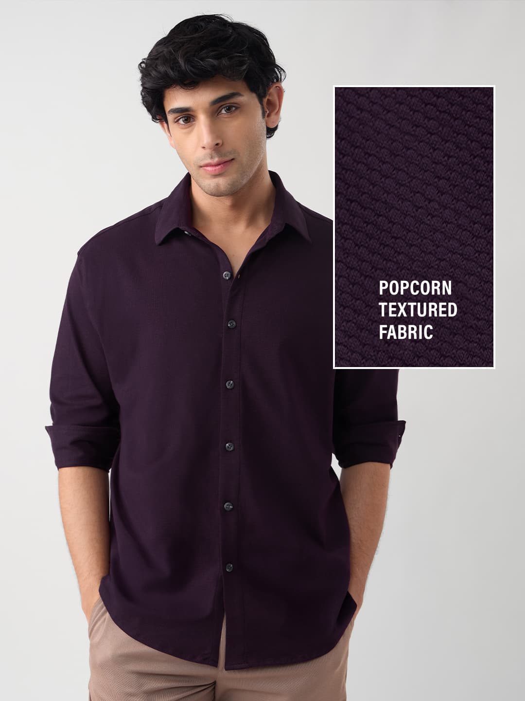 Men's Purple Casual Solid Regular Fit Full Sleeves Shirt