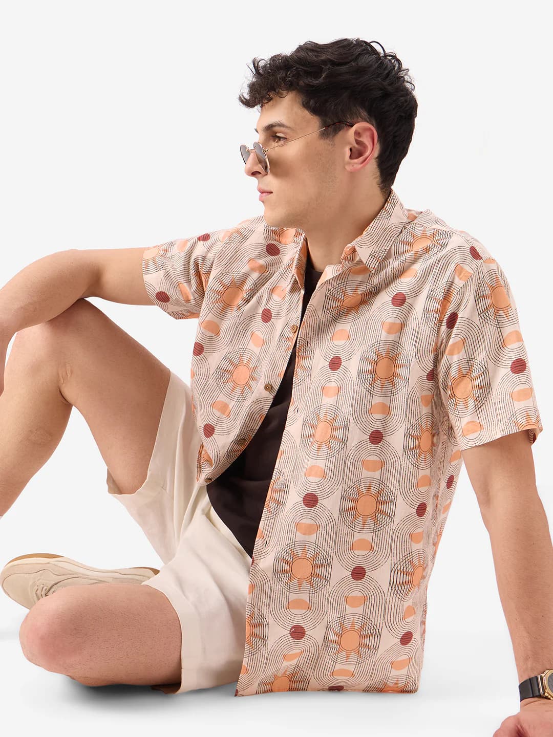 Men's Pink Casual Printed Regular Fit Half Sleeves Cotton Shirt