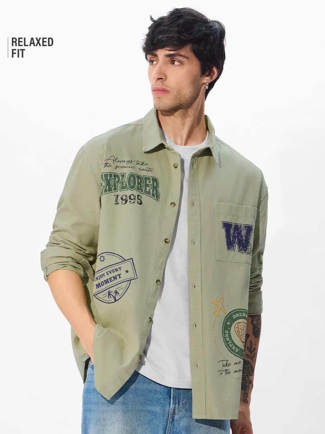 Men's Green Casual Printed Regular Fit Full Sleeves Cotton Shirt