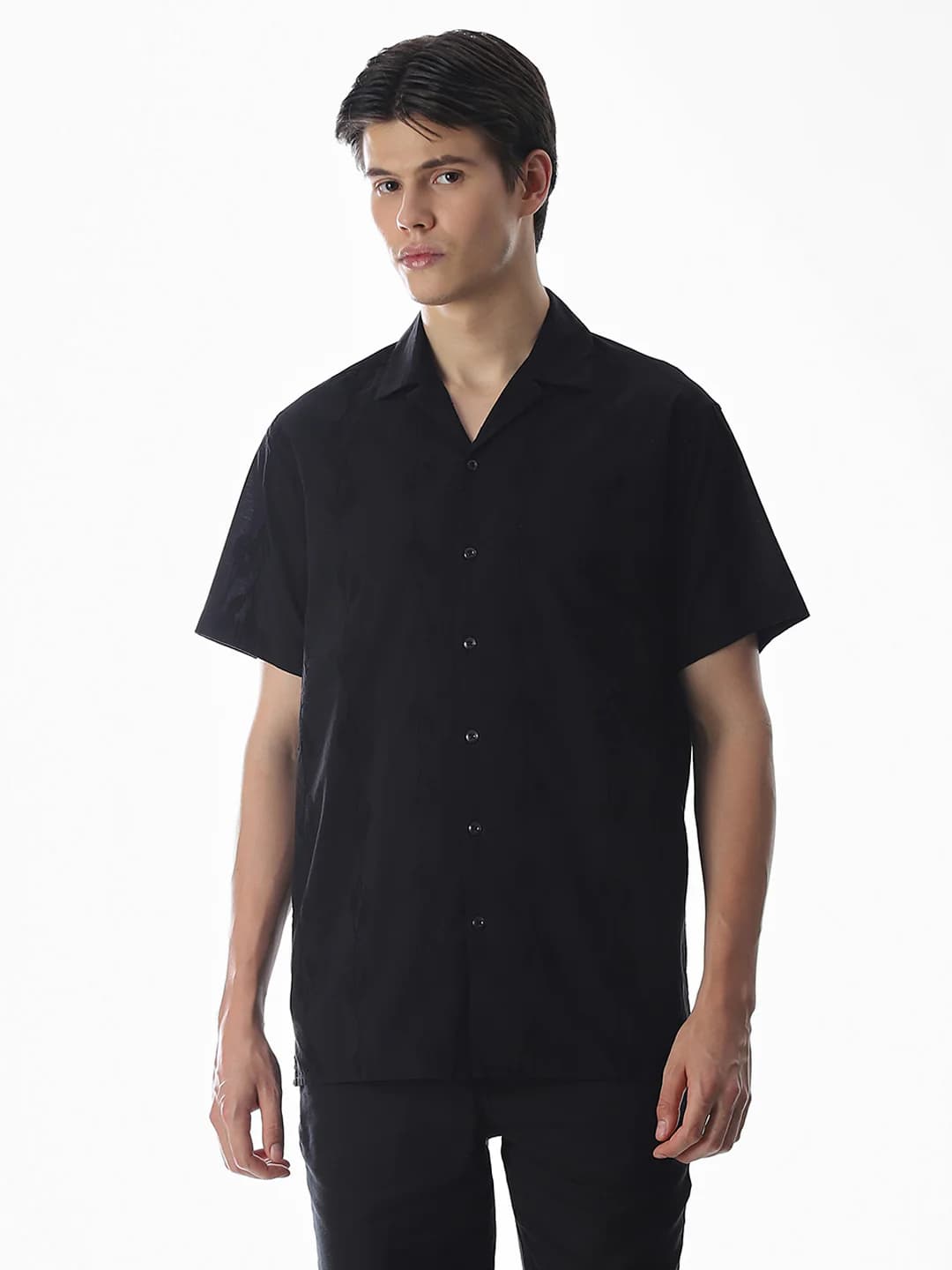 Men Black Casual Half Sleeves Cotton Shirt