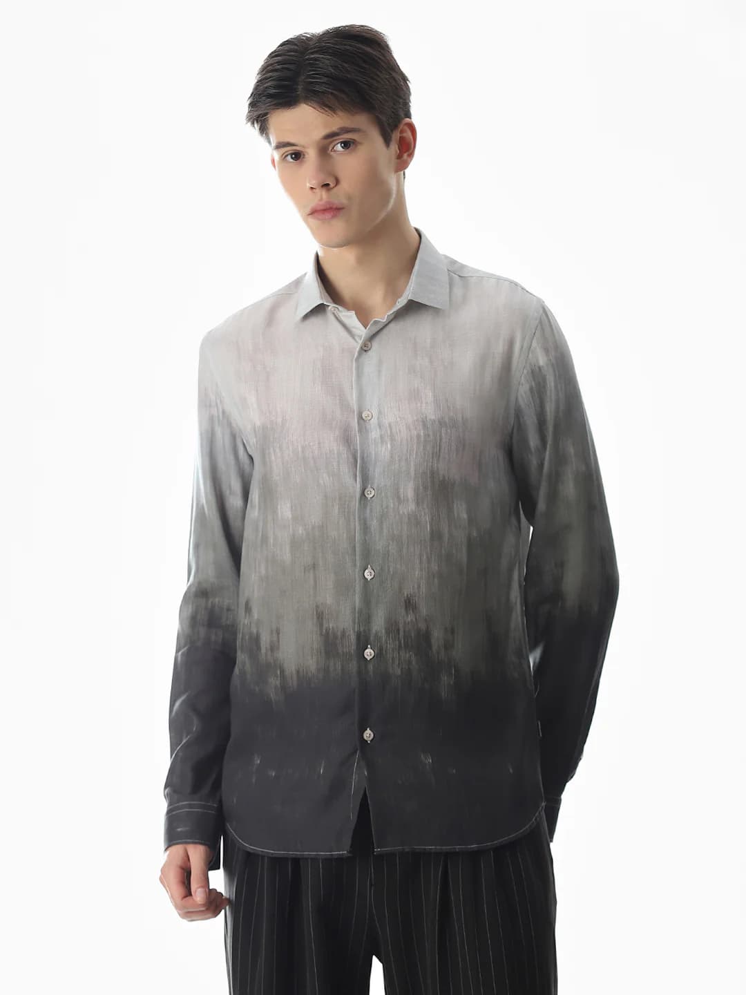Men Grey Casual Full Sleeves Cotton Shirt