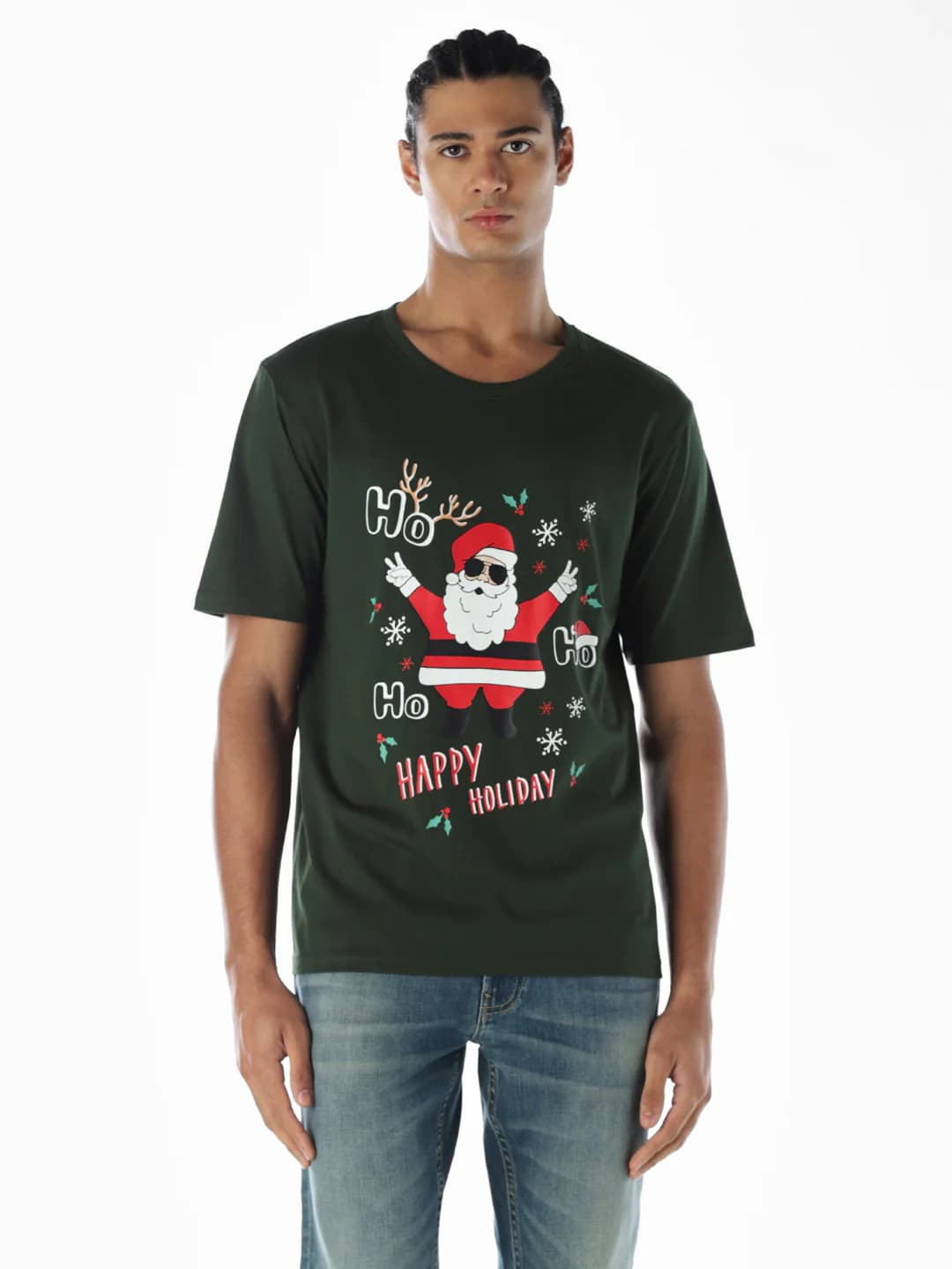 Men Green Casual Half Sleeves Tshirt