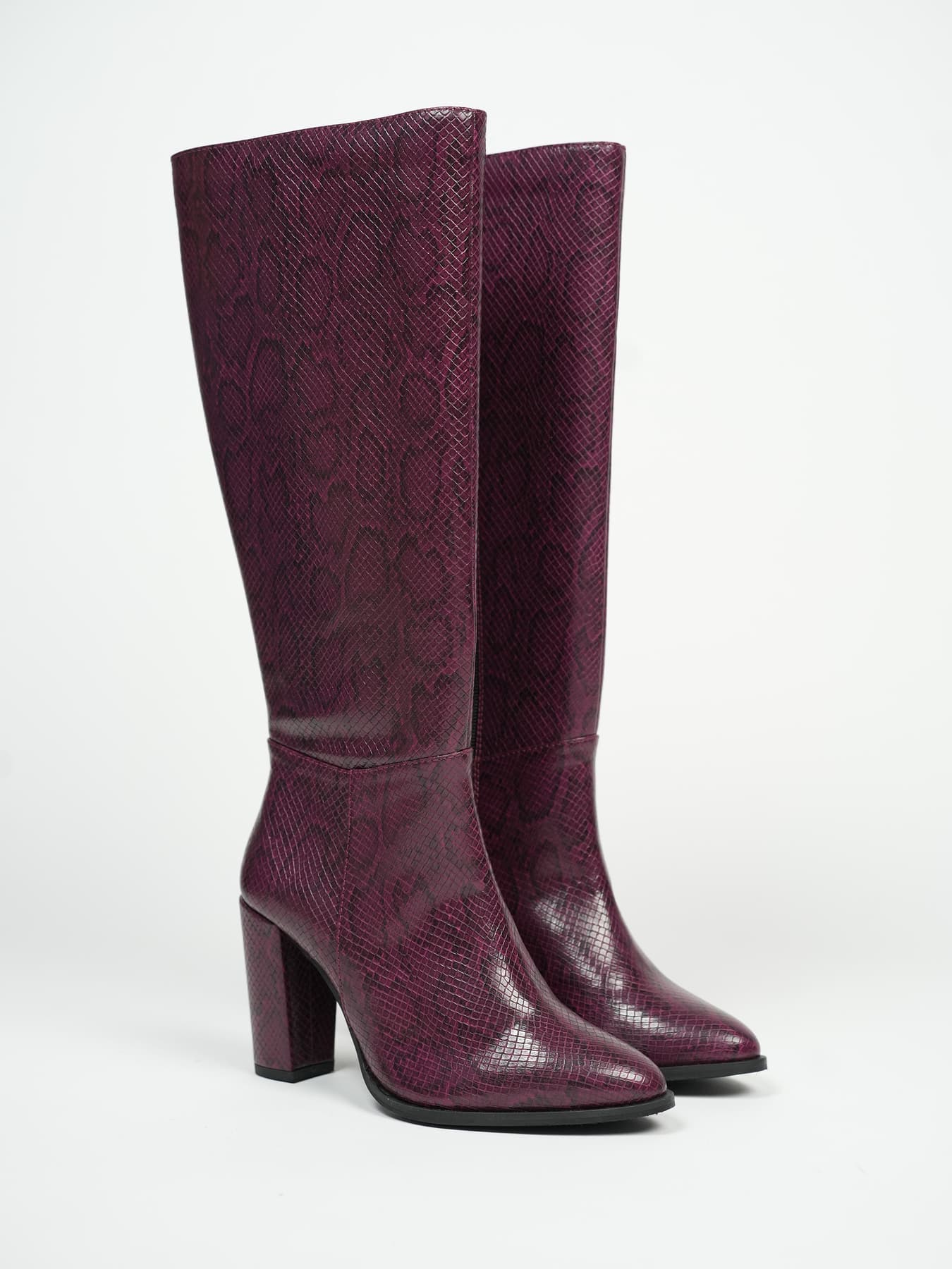 Women's Nagini Burgundy Textured Knee-High Boots