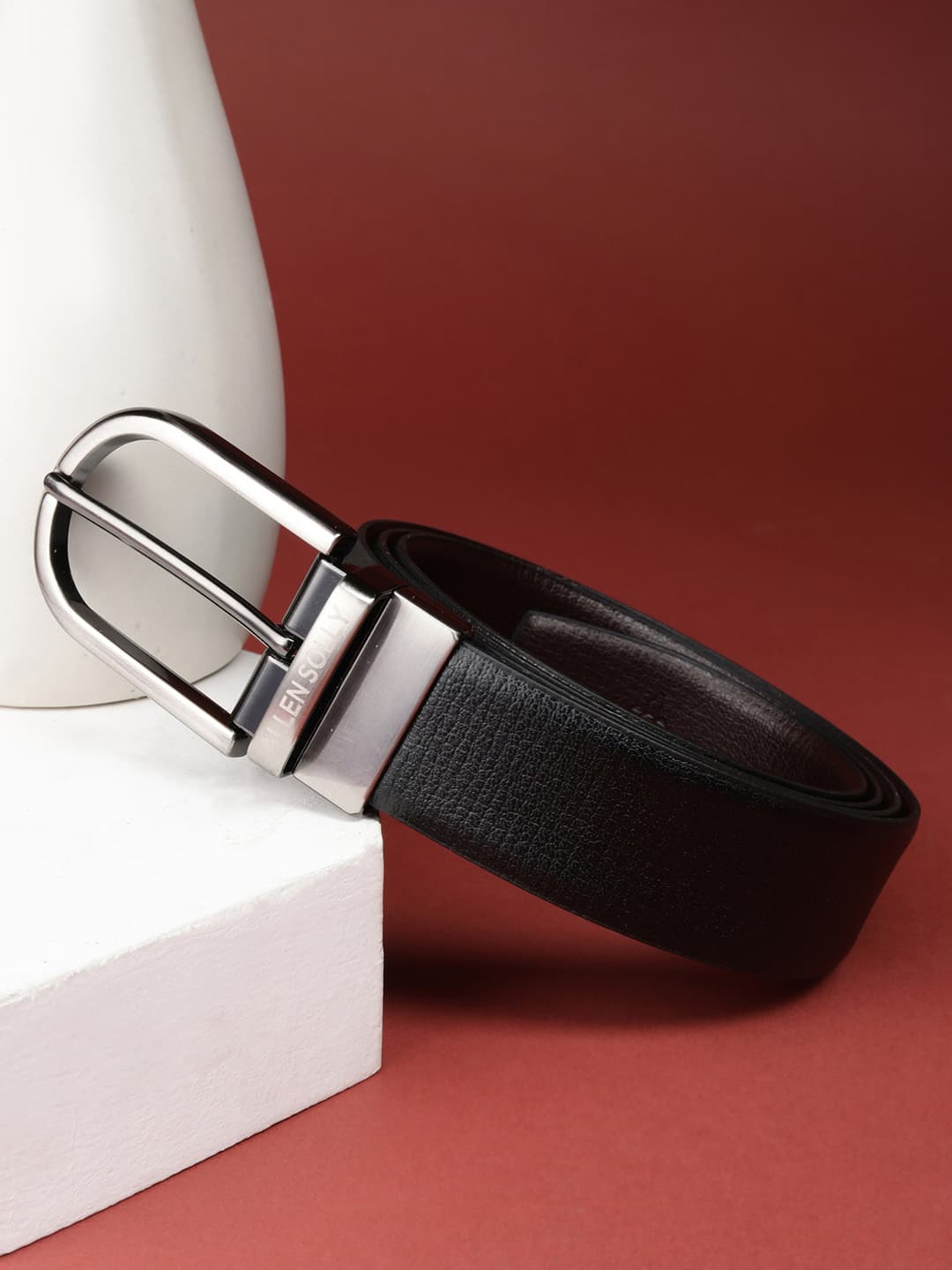 Men's Black & Brown Solid Leather Reversible Formal Belt