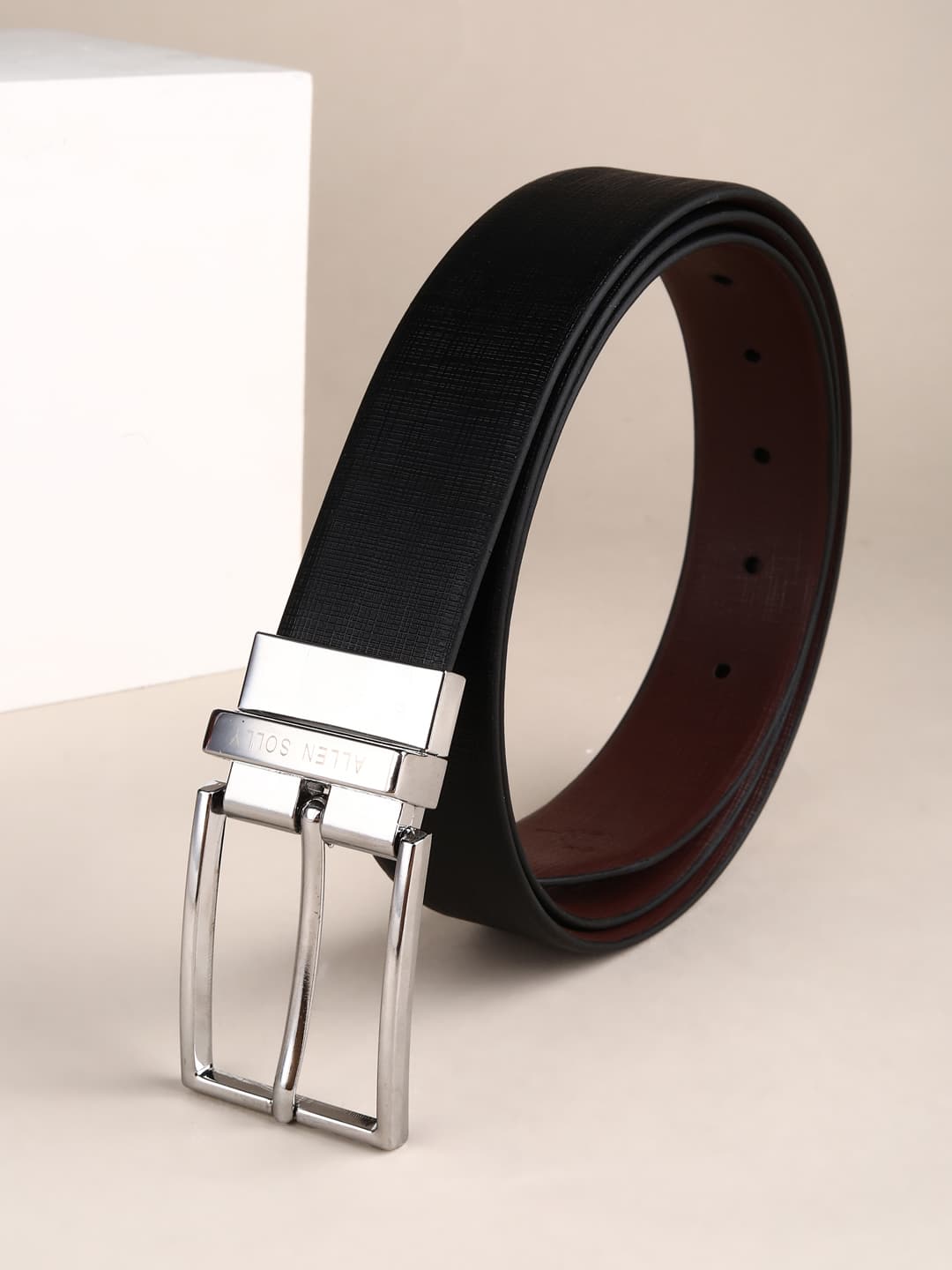 Men's Black & Brown Solid Leather Reversible Formal Belt