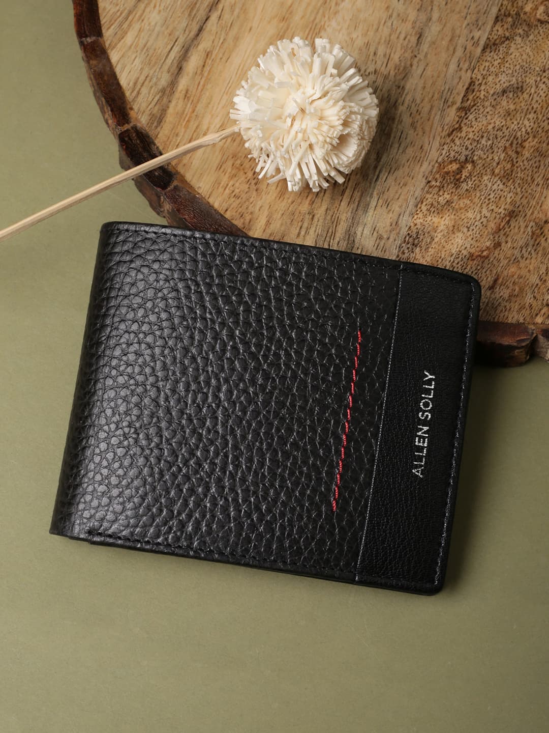 Men's Black Casual Textured Leather Two Fold Wallet
